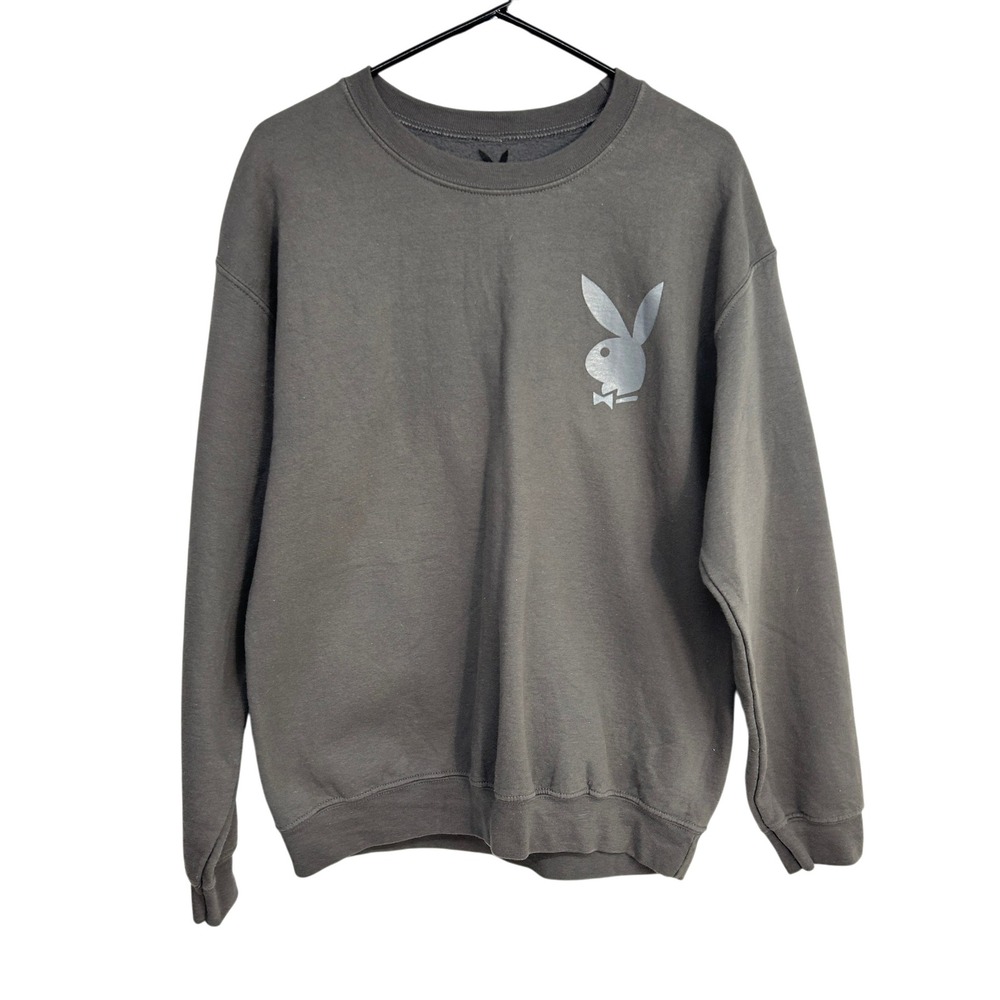 Playboy Bunny Graphic Crewneck Sweatshirt Medium Gray Silver‎ Logo Streetwear